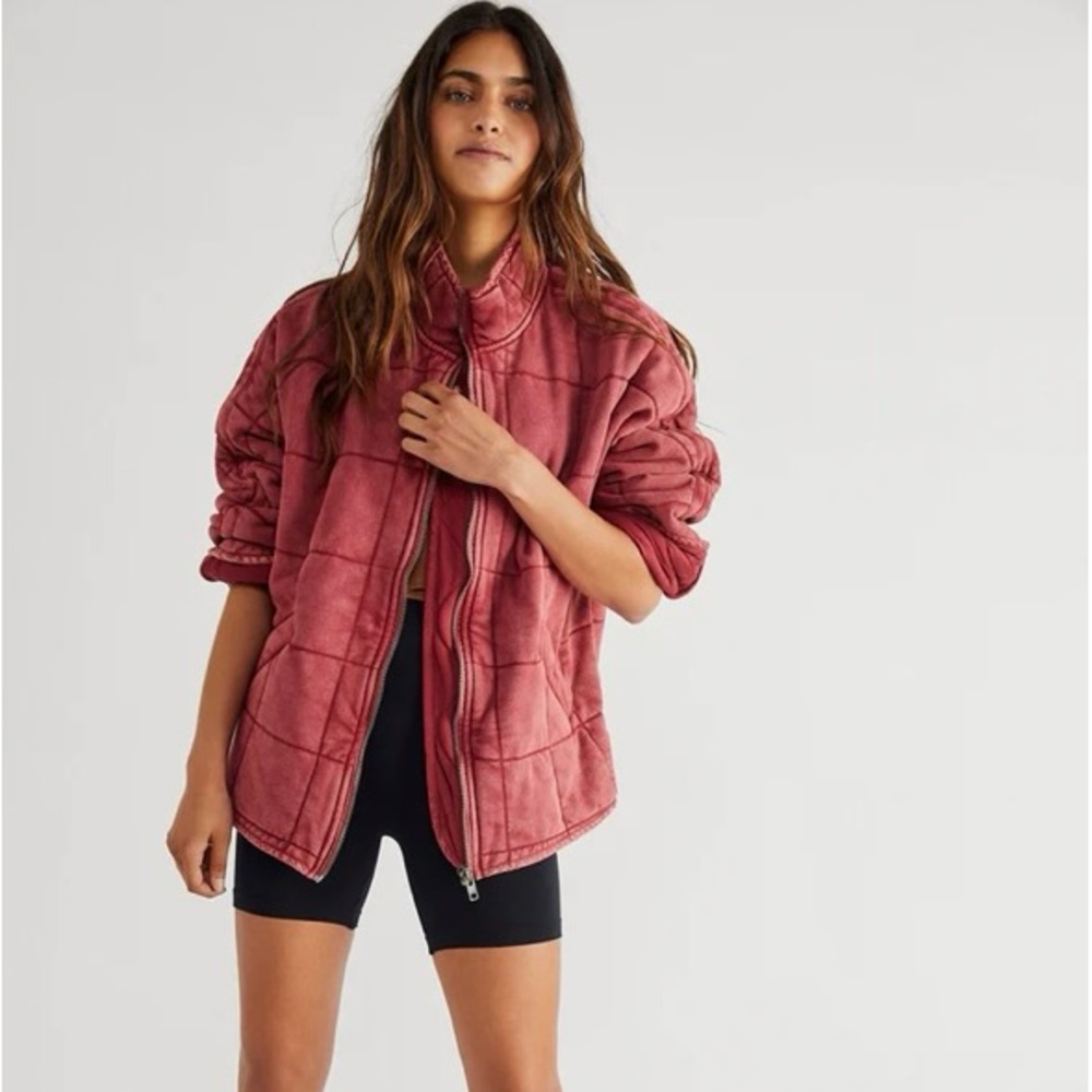 Free People Dolman Quilted Knit Jacket Cherry Juice S Oversized Boho Barely Worn